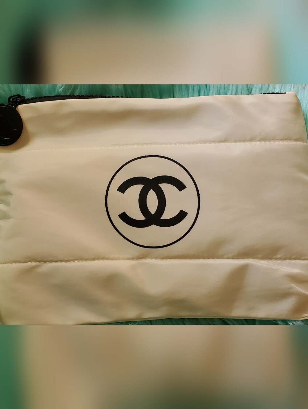 White Quilted Bag, Quilted Bag with Black Letters-REDUCED! FIRM AT $45